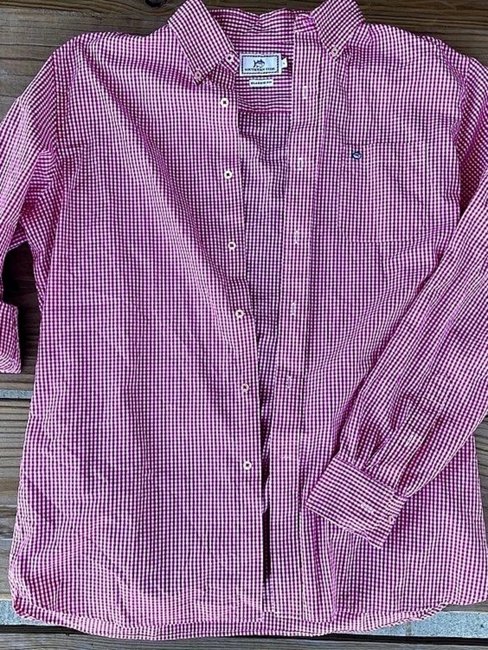 Southern Tide Classic Fit Gingham Button Down Pink & White Large